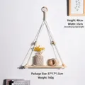 Bohemian handmade woven wall shelf with light wood board and cotton rope macrame hanger - Wooden Bead Style A
