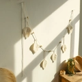 Handmade Bohemian wall hanging featuring six cream cotton woven maple leaves and wood beads - Maple Leaf Ornament