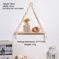 Boho woven wall hanging shelf with wood board and white cotton rope 35x39cm - Wooden Bead Style B