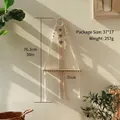 Handmade macrame wall hanging shelf with blue evil eye beads and wood board for decor - Tassel (76.3x35cm)
