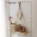Boho hand-woven macrame wall hanging shelf with leaf decor and wood board, 35cm size - Leaf Tassel Style