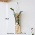 Boho wood wall decor with braided rope and faux eucalyptus leaves, 50cm tall - Beige / 50*9.5cm