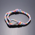 Rainbow braided friendship bracelet with polished silver nautical horseshoe clasp - Rainbow