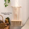 Bohemian handmade macrame wall shelf with pink stone detail and natural cotton rope - Pink Raw Stone Decor Shelf