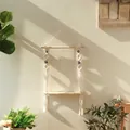 Detail of handmade boho wall shelf with cotton rope weaving and blue eye ornament - Type B (50.9*35cm)