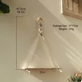 Detail of bohemian wall shelf with wood plank, woven rope, and evil eye beads - Type C (47.5*35cm)