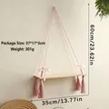 Pink tassel hanging wood shelf with beads and bow, 35x60cm bohemian wall decor - 60*35cm / Pink (m02050)
