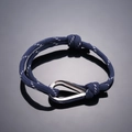 Navy blue woven rope bracelet with polished silver horseshoe buckle for men and women - Navy Blue White Camo