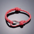 Adjustable red nautical rope bracelet with white blue stripes and silver U-shackle - Red Blue White Camo