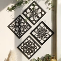 4er-Set schwarze Wanddeko aus Holz mit Mandala-Motiv für moderne Inneneinrichtung - Quadratischer hohler Blumenstil (ms6583)