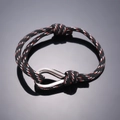 Minimalist woven nautical bracelet with red and black cord and silver horseshoe shackle - Black White Red Camo