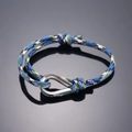 Adjustable woven rope friendship bracelet in blue and green with silver horseshoe clasp - Navy Blue Camouflage
