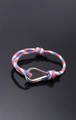 Adjustable nautical braided rope bracelet in red white blue with silver U-shaped metal shackle - Red White Blue Mixed