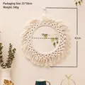 Detail of bohemian woven cotton fringe mirror with dimensions 42cm height and 18cm diameter - Bohemian Woven Style (m01561)
