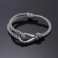 Adjustable black and white woven cord bracelet with polished silver horseshoe clasp - Black & White Stripe