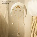 Detail of moon sun catcher with hanging crystals creating rainbow light on beige wall - Moon Charm Crystal Style (ms085)