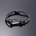 Adjustable black and grey braided rope bracelet with metal U-shaped clasp closure - Black Grey Camouflage