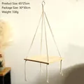 Dettaglio di una mensola in macramè 65x25cm con legno naturale e corda di cotone intrecciata - 65*25cm / Strato Singolo
