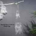 Detailed view of white feather dream catcher showing dimensions 80cm and weight 98g - Wind Chime Dream Catcher