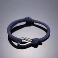 Adjustable dark blue braided paracord bracelet with polished silver metal U-shackle - Navy Blue
