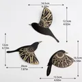 Detailed size specifications for a three-piece black wooden bird wall art set with floral patterns - Mandala Patterned Bird (MS6574)
