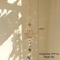 Detail of metal lotus suncatcher with crystal prisms showing 37.8cm length dimension - Lotus Sun Crystal Pendant