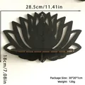 Gedetailleerde afmetingen voor de 28,5 cm zwarte lotus houten wandplank met symbolen - Lotus Holle Stijl (ms8418)