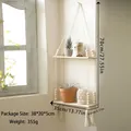 Double-layer bohemian wood hanging shelf with white macrame ropes and tassels - Double Layer Style (m01753)