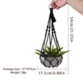 Handmade black woven plant hanger with tassel and dimension specs of 21.25 inches - Style B m01515