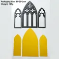 Black gothic church window wooden wall stickers with yellow background set, 3 pieces - Gothic Arch DIY Material Pack (m01535)