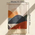 Arazzo boho tessuto a mano con stampa sole e montagne con eleganti frange bianche - Stile Montagne all'Alba (ms8488)