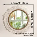 Bohemian round wall mirror with white cotton fringe and 28cm mirror diameter - Medium Style (ms8324)