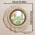 Handmade 24cm Bohemian macrame wall mirror with cotton rope fringe and brown accents - Small Style (ms8325)
