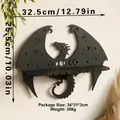 Detail von Drachen-Wandregal aus Holz mit Mondphasen-Gravur, Breite ca. 32,5 cm - Schwarz (ms9527)