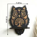 Wooden owl wall shelf with tree of life design measuring 20 by 29.5 centimeters - Owl Shape Wall Mount Rack (ms9519)