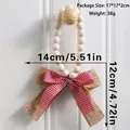 Detailed close-up of a rustic wood bead wreath with a red checkered burlap bow tie - Red and White Plaid Bow (ms9770)