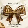 Front view of golden bow wooden crystal wall shelf with snakeskin pattern and dimensions - 22.5*30cm / Snake Print Style (ms10077)
