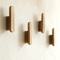 Minimalist solid wood wall hooks set in natural walnut finish for home decor - Log Color Four Piece Set (T-7785)