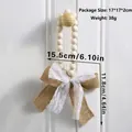 Bohemian style linen bow wooden bead garland for rustic home wall hanging decor - White Lace Bow (ms9771)