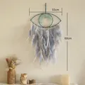 Dettaglio acchiappasogni occhio del diavolo con albero della vita e piume blu - Stile Blu Chiaro Grigio (D7942)