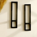 Moderne schwarze Wandregale aus Holz in Rechteckform mit natürlicher Holzmaserung - Schwarzes Holzmaserung Zweiteiliges Set (MS11475)