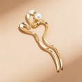 Elegant gold U-shaped hair pin with a round white pearl on a clean beige background - Gold