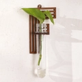 Letter F shaped dark wood wall planter with a glass test tube for hydroponic plants - Letter F Style (ms8503)