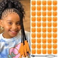 Detail of orange translucent acrylic hair beads set with black beading tool for braids - Cloud Orange