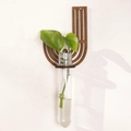 Letter J shaped dark wood wall planter with a glass test tube for hydroponic greenery - Letter J Style (ms8507)