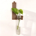Minimalist wall mounted dark wood plant holder with transparent glass hydroponic tube - Letter L Style (ms8509)