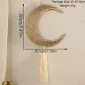 Colgante de pared luna de madera con recorte de estrella y borlas de algodón 20x18.5cm - Colgante de Luna (ms9851)