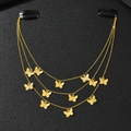 Golden multi-layer butterfly hair chain with black BB clips and metallic pendants - Gold