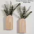 Juego de jarrones de pared minimalistas de madera con líneas geométricas grabadas - MS11989 (Juego de 2 Sin Rama) / 29.5*13.5cm