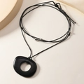Collana minimalista con pendente ad anello in ossidiana e cordino nero regolabile - Nero